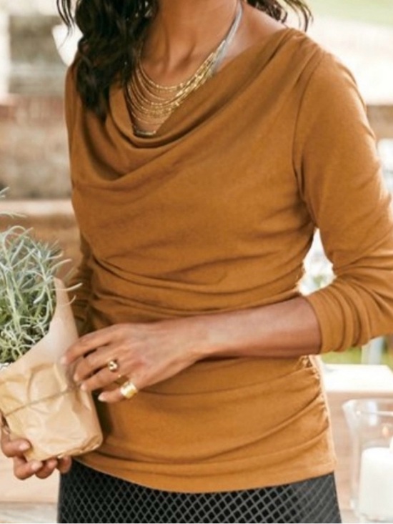 Soft Surroundings Sweaters - Soft Surroundings PATRITZIA Ruched Cowl Neck Tunic Top Mustard Gold Medium